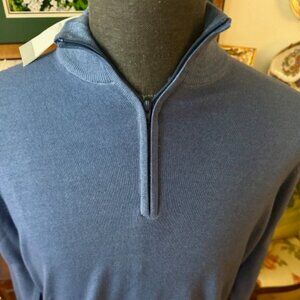 Van Laack of Germany, NWT, Men's 100% Wool, 1/4 Zip Sweater, Sky Blue Sz 50 (M)